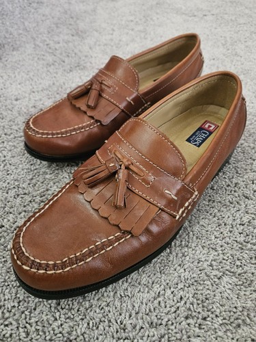 Chaps Mens Kiltie Tassel Loafers Dress Shoes Brown Leather Slip On Size 12M - Picture 1 of 19