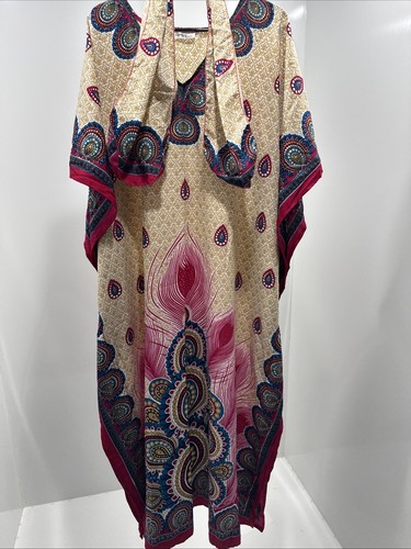 Lapogee Maxi Kaftan Kleid One Size Pfauenfeder mit Schal - Bild 1 von 4