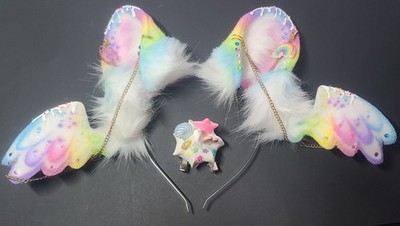 Cosplay Rainbow Sweets Bunny Ears Headband And Whipped Cream Accessory
