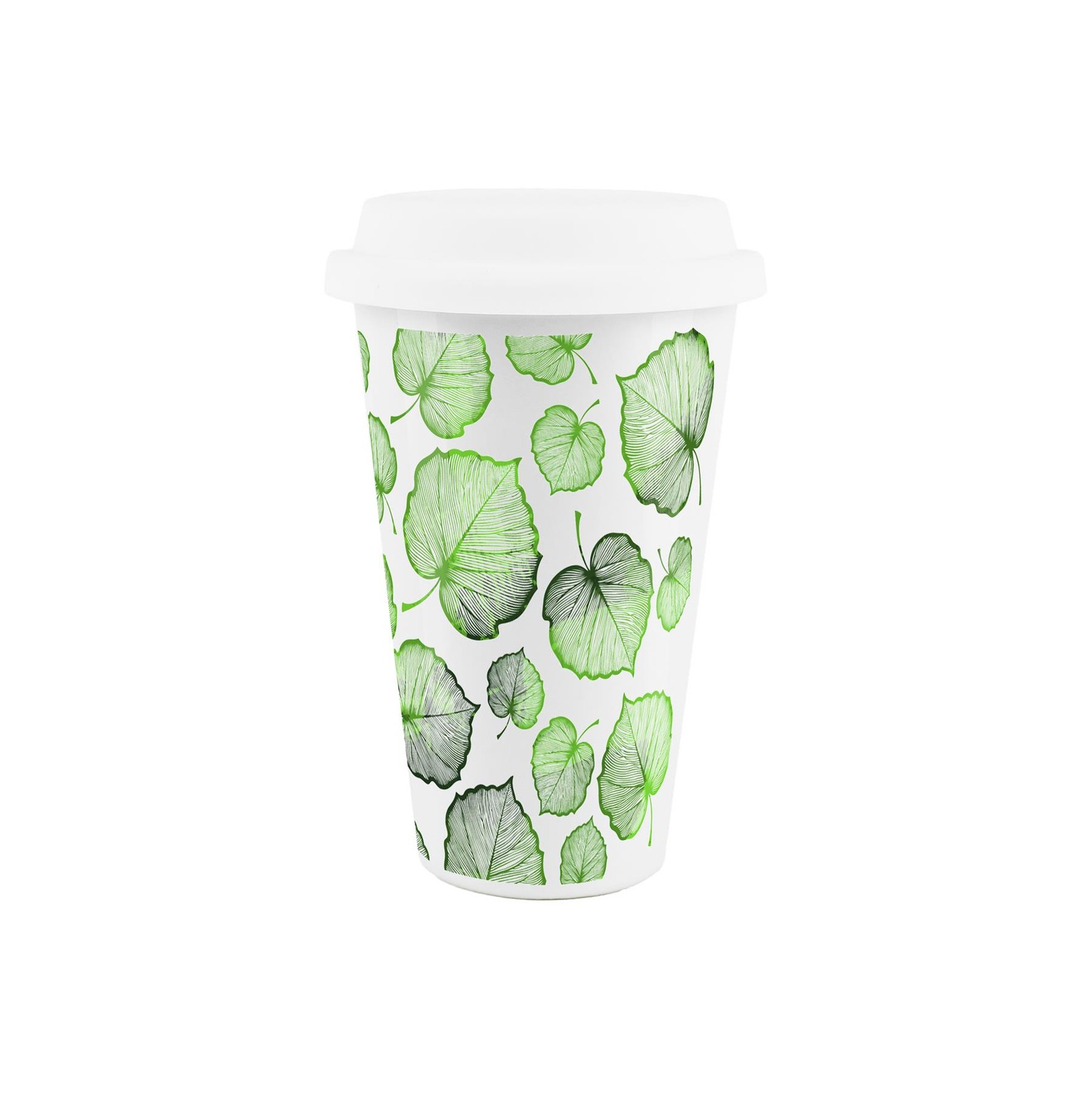 Delicate Summer Leaves Green Ceramic Travel Mug - Insulated Cup Gift