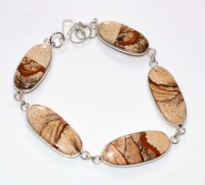 Bezel Picture Jasper 925 Silver Plated Bracelet 8.5
