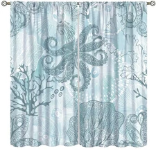 Coastal Window Curtains,Nautical Beach Themed Thermal Insulating Decor Curtai...