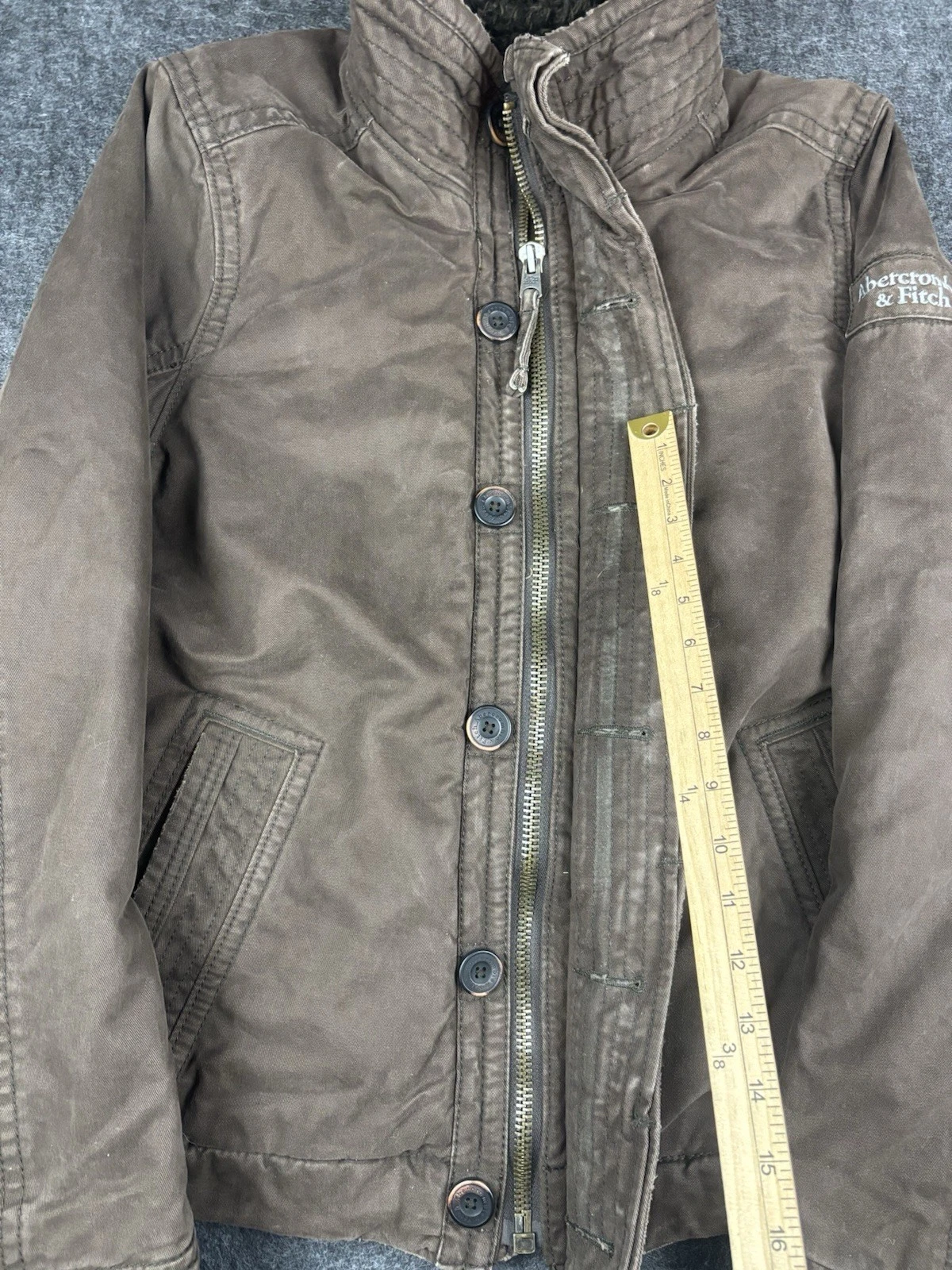 Abercrombie & Fitch Adirondack Jacket Canvas Fur Lined Brown Fade Vintage Mens L - product detail image 2