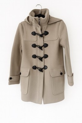 Burberry London Wool Duffle Coat Hooded Beige Women US 8 IT 40