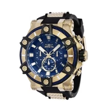 Invicta Bolt 52mm Chrono Gold/Blu Dial Cable Bezel Blk/Gold Silicone Band 39187
