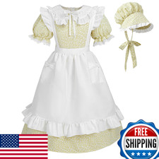 LTAKK Pioneer Dress Girls Colonial Costume Prairie Pilgrim Girl Dresses with Ruf