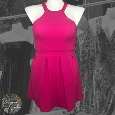 on twelfth Womens Fuchsia Pink Sleeveless Halter Pleated A-Line Mini Dress Sz L