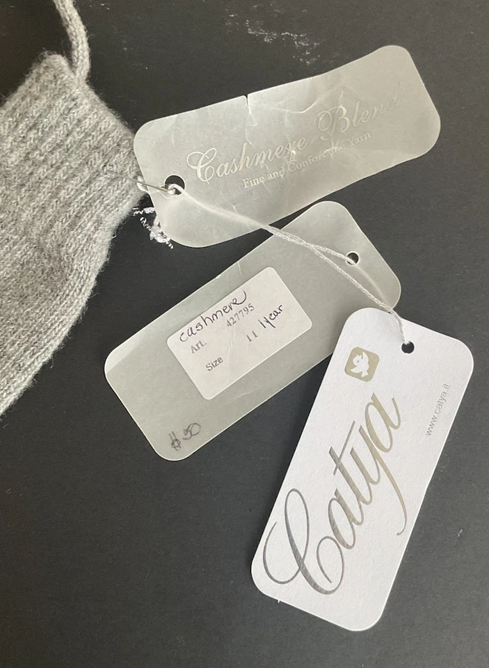 CATYA MITTENS ON A STRING 1 年现金混合灰色 UNISEX 意大利制造 全新带标签 — 第 2/4 张图片
