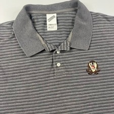 Vintage Warner Bros Looney Tunes Taz Striped Polo Shirt Mens XXL Grey Y2K