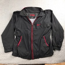 Vtg 90s Nike Premier Windbreaker Track Jacket Mens L Black/Red Swoosh Logo