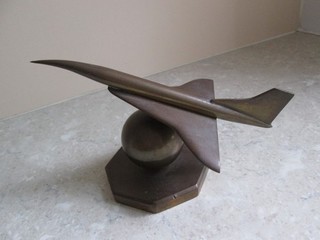 VINTAGE BRASS / BRONZE CONCORDE ON HEAVY BRASS BASE