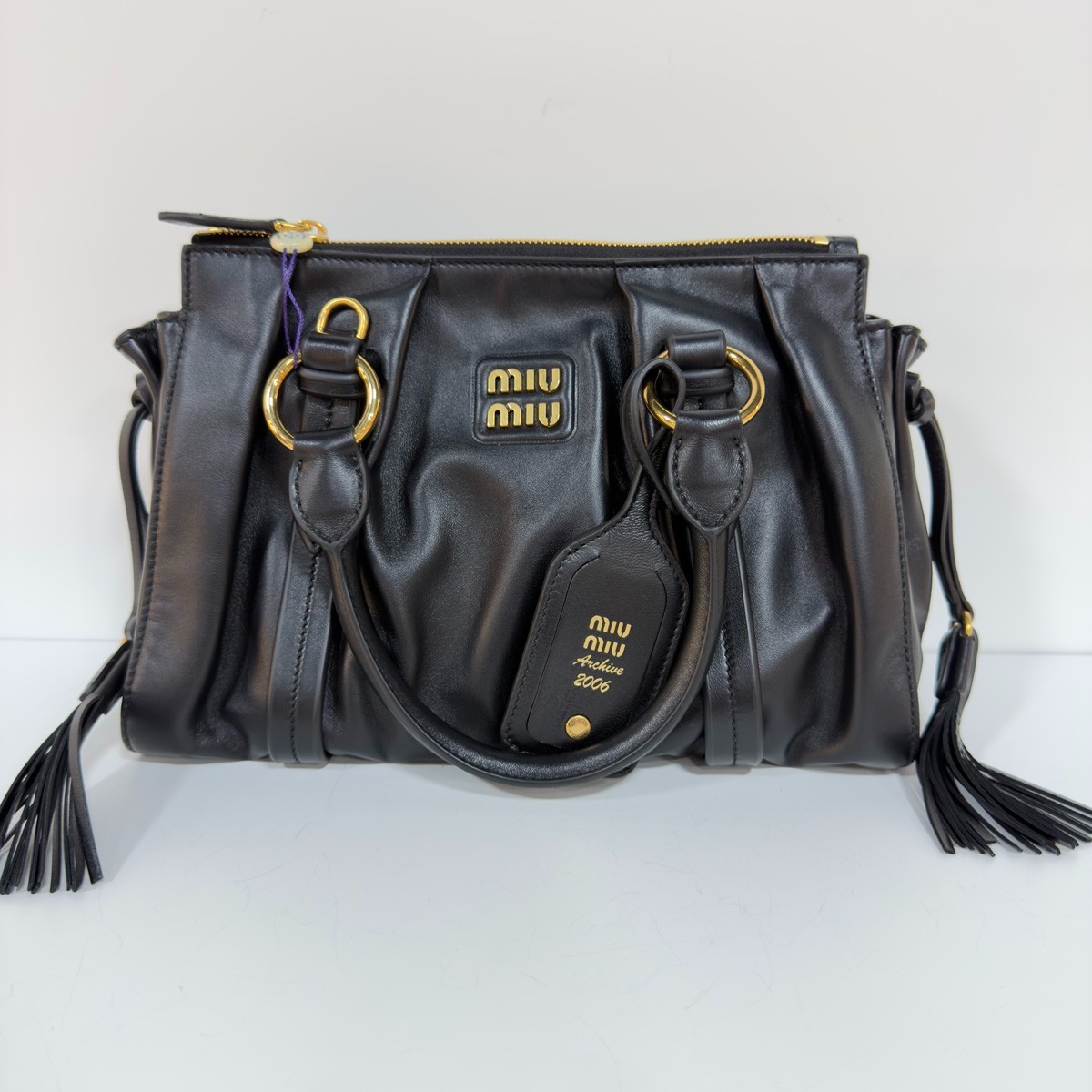 Miu Miu Joie Large Black Nappa Leather Top Handle Shoulder Bag