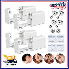 4 Ear Piercing Disposable Kit Silver Stud Earring Gun DIY Home Self Ear Sets US