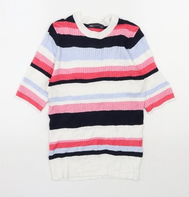 Marks and Spencer Damen Pullover Mehrfarbig Rundhals Gestreift Viskose