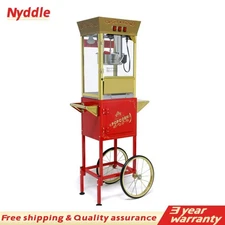 12oz Movie Theater Popcorn Machine Cart Vintage Style Popper Maker Cart w/ Wheel