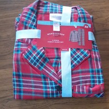 Wondershop Women's Red Plaid Button-Front Collared Pajama Set, XS 2-Piece