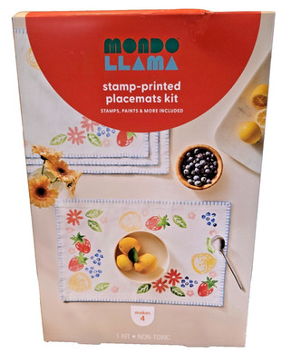 Set of 4  Cloth Placemats Kit Paint Stamp Embroidery Craft Party Favor Non-Toxic