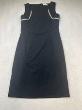 Calvin Klein Sheath Dress Women Black Stretch Sleeveless Square Neck Gold Zipper