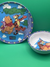 Vintage Disney Melamine Plate Bowl Set WINNIE THE POOH TIGGER