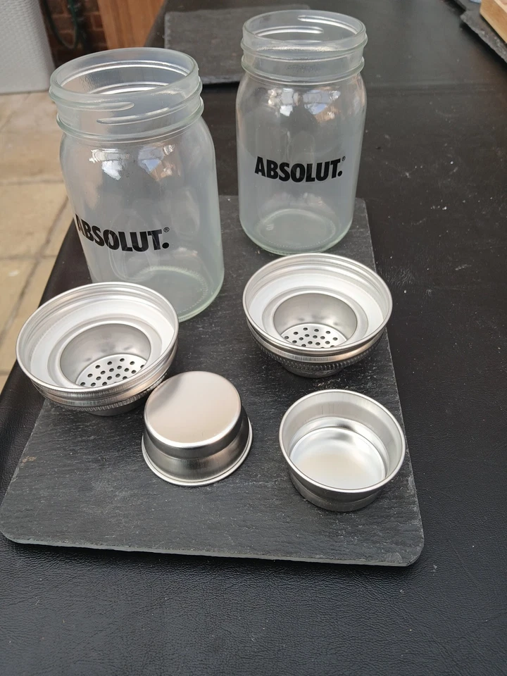2 X RARE ABSOLUT VODKA BRANDED GLASS MASON JAR COCKTAIL SHAKER Homebar Drink Pub - Image 4 of 4