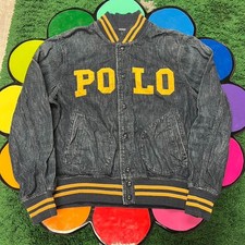 VTG Polo Ralph Lauren Denim Bomber Letterman Spell Out Varsity Jacket