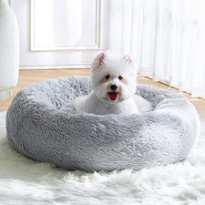 Calming Small Dog Bed, Donut Fluffy Anti-Anxiety Round Washable Cute Bed, Plush