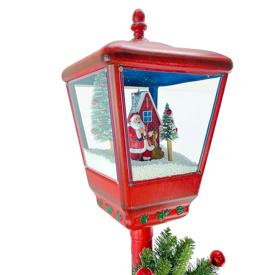 Lampione Rosso Natale H195 cm Decorazione 392040 Suoni Mini Lucciole e ghirlanda - Immagine 2 di 4