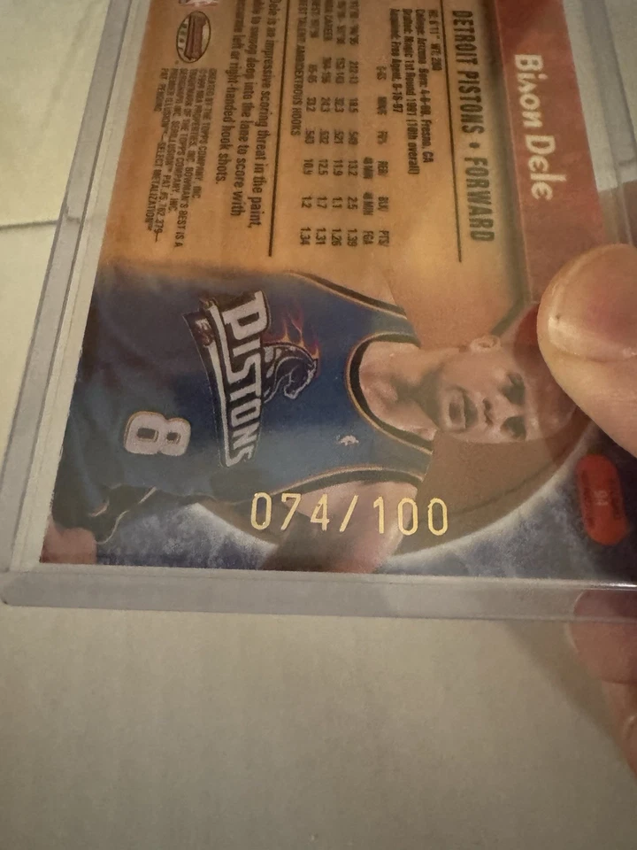 1998-99 Bowman's Best Atomic Refractor /100 Bison Dele #94 Detroit Pistons SP - Image 3 of 3