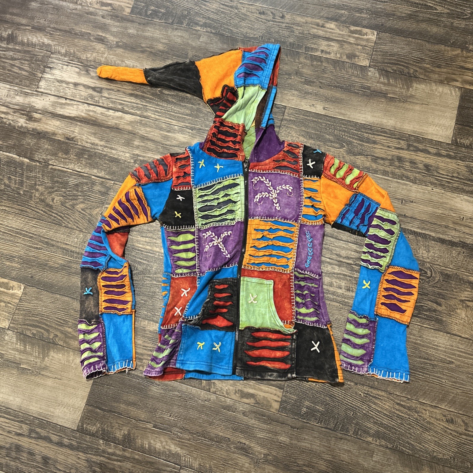 Vtg Y2K Pixie Hoodie  patchwork jacket Hippie Boh… - image 1