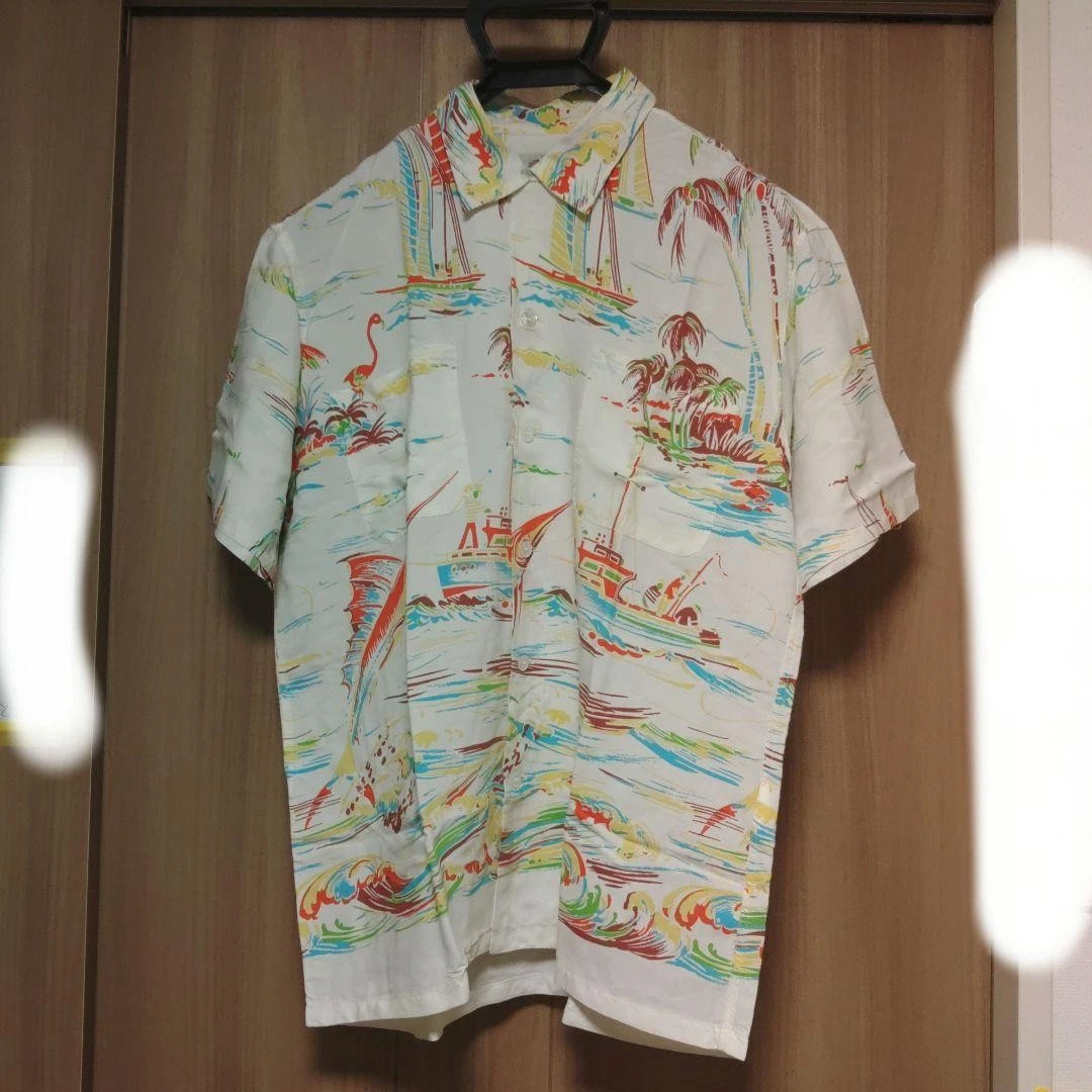 SUNSURF FISHING BOAT Aloha Shirt Duke Kahanamoku Vintage M