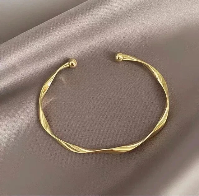 Classic Twisted Adjustable Cuff Bangle Bracelet in 14k Yellow Gold Plated - Image 2 of 4