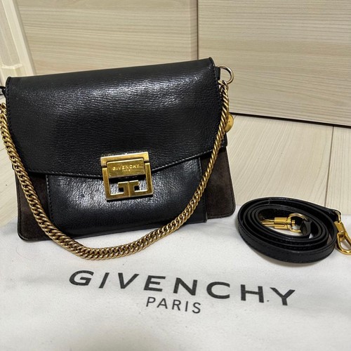 Givenchy GV3 Small Leather Suede Crossbody Bag Black Authentic Women's