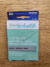 Brother P-touch Embellish Satin Ribbon for Printer   " Black On Silver Ribbon