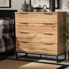 Baxton Studio Reid Modern and Contemporary Industrial Oak Finished Wood and Blac