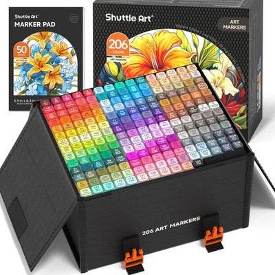 206 Colors Alcohol Markers, 204 Colors Dual Tip Art Marker Set Plus 2 Colorle...