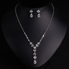 Wedding Bridal CZ Jewelry Set Zirconia Necklace Earrings Set