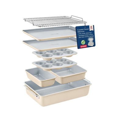 Bakken 8-Piece Stackable Bakeware Set - Ceramic Non-Stick Coating, Baking She...