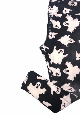 Lularoe LEGGINGS Creepin It Real Black White Ghost One Size OS NWT