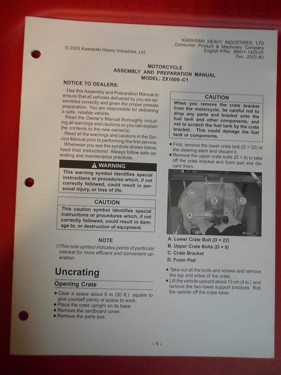 Kawasaki Factory Assembly and Preparation Manual 2004 ZX1000 99931