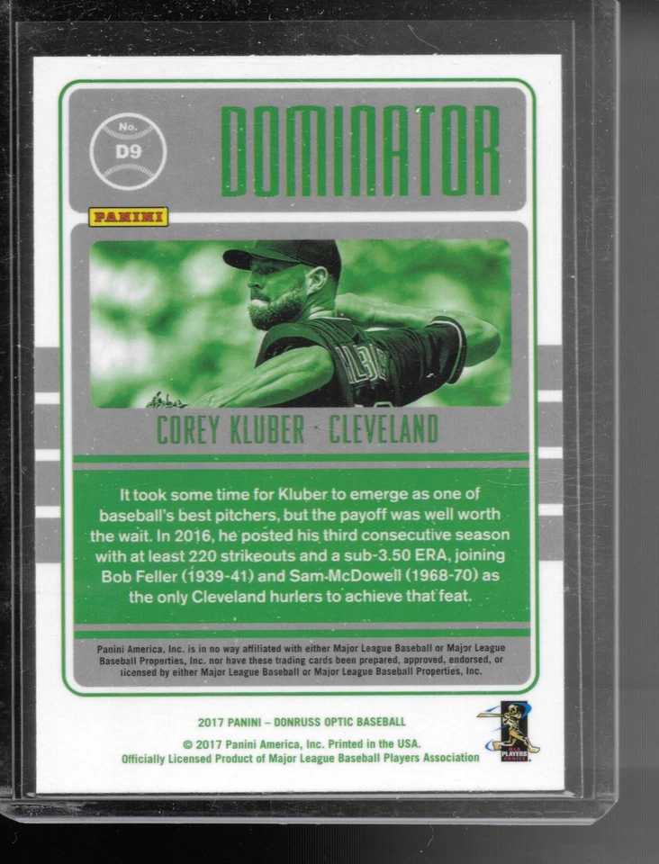 2017 Donruss Optic Corey Kluber Dominator Insert Cleveland Indians - Image 2 of 2