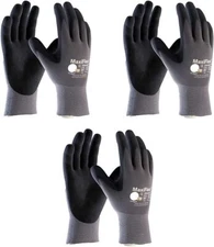 Large Pack Of 3 Grey Protective Gloves With Optimized Grip For Work And Diy