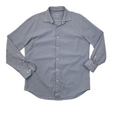Bugatchi Uomo Shirt Mens 16.5 Blue White Gingham Check Plaid Cotton Dress