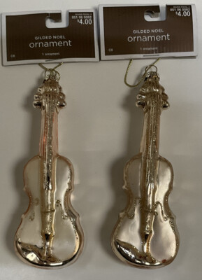 String Instruments Christmas Two Gold Gilded Noel String Instruments Christmas Ornaments | eBay