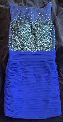 Jovani JVN Royal Blue Beaded Bodycon Dress