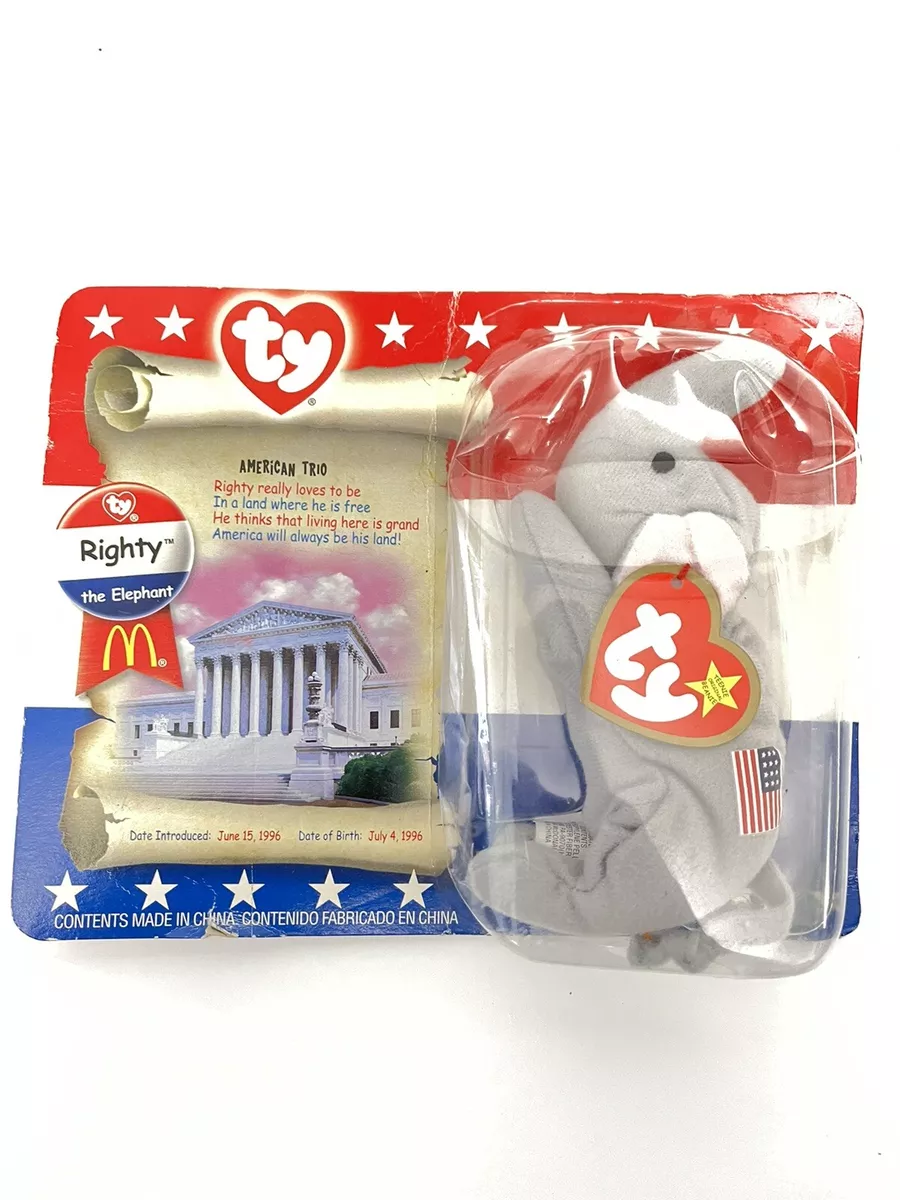 TY Beanie Baby Righty The Elephant 2000 New in Package RARE McDonald s