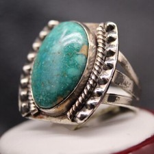 Native American Handcrafted Natural Green Turquoise Sterling Silver Ring