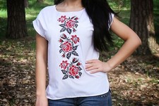 Vyshyvanka Traditional Embroidered Women Ukrainian blouse Ethnic Size L , White