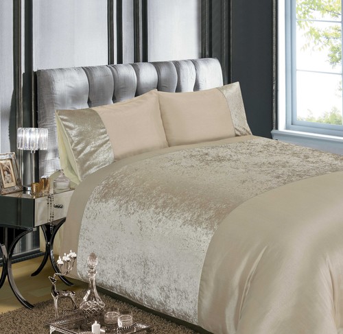 Luxury Crushed Velvet Silver Grey or Champagne Duvet Quilt Cover Bedding Sets - 第 8/9 張圖片