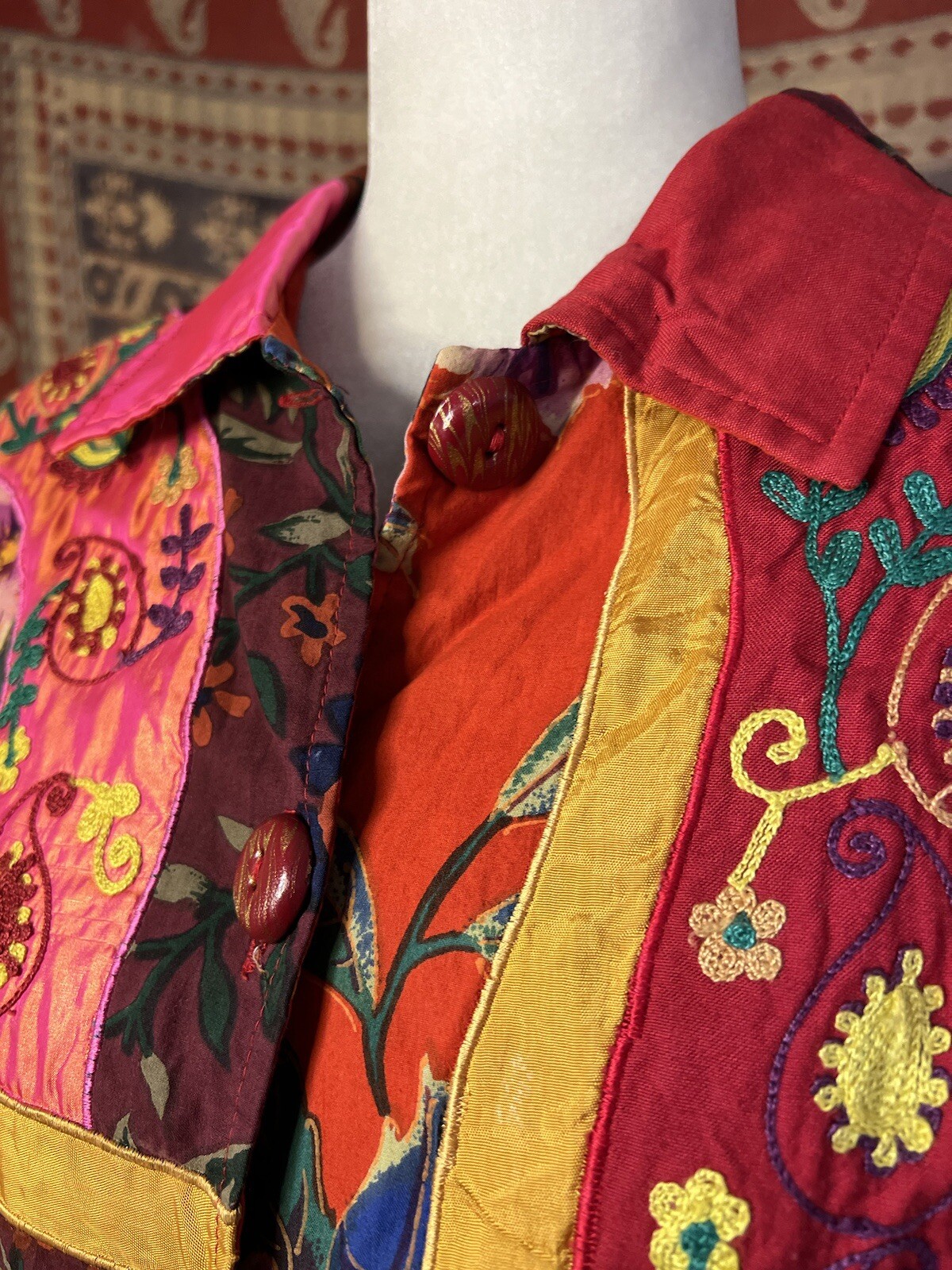 Woman's Blazer Jacket Large Patchwork Red Floral … - image 6