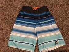Boys Laguna Swim Shorts Green And Blue Stripe Size L 12-14